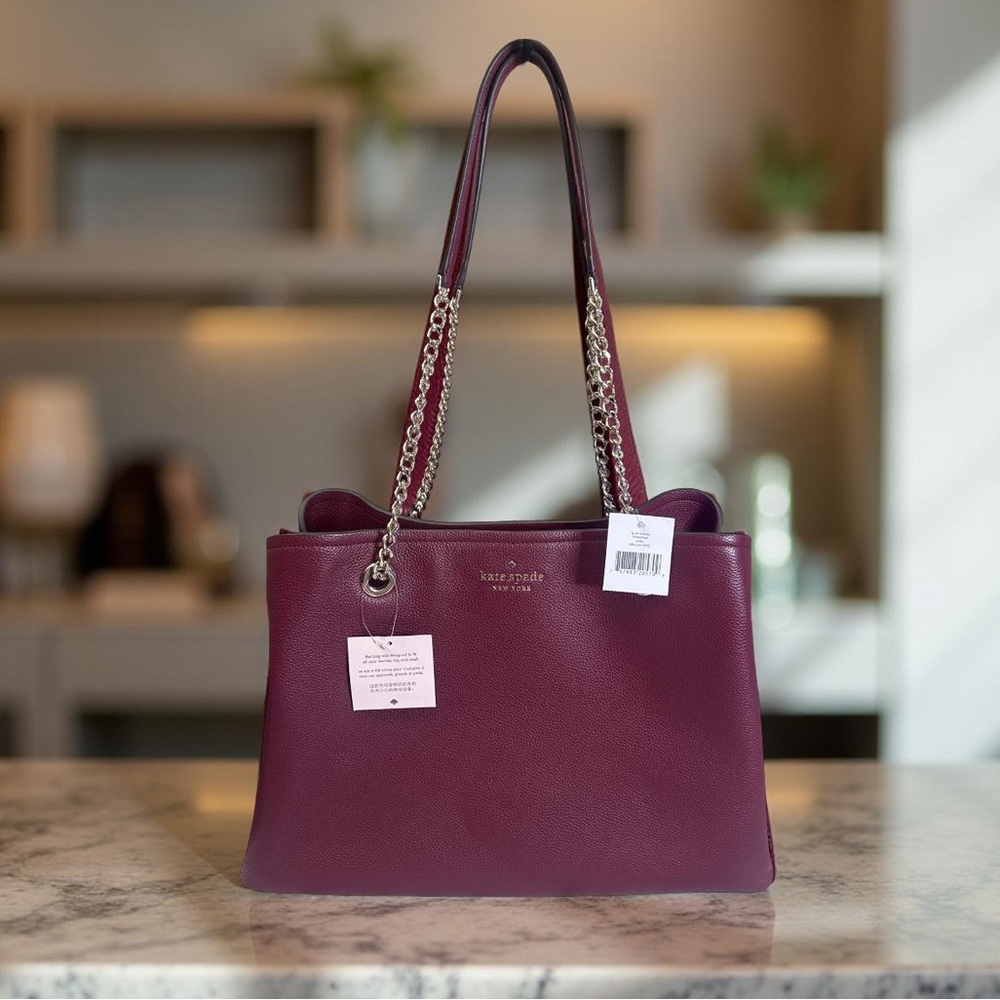 NWT Kate Spade Pebbled Leather Blackberry Large Jordyn Tote with chain strap